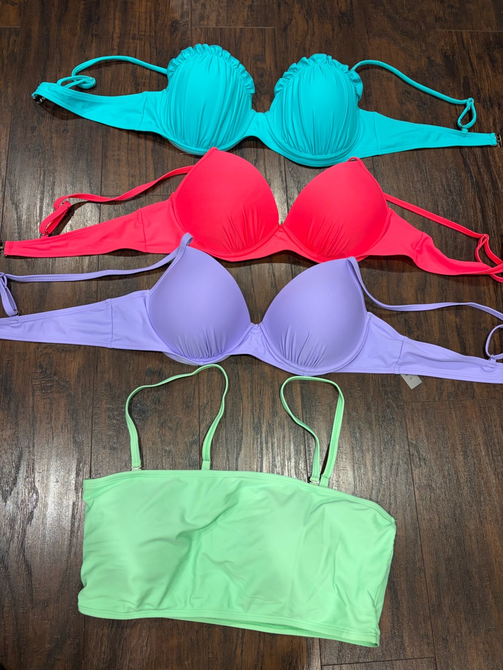 Set of 4 Colorful Bikini Tops - Lavender, Hot Pink, Turquoise, & Mint SIZE LARGE